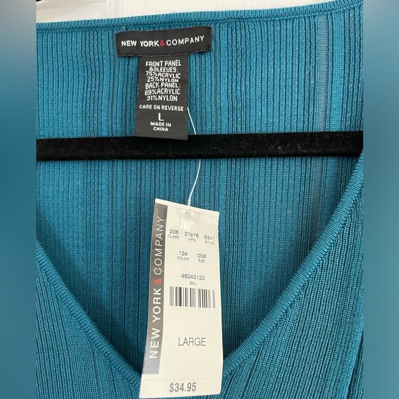 New York & Company Teal V-Neck Sweater - Picture 3 of 3